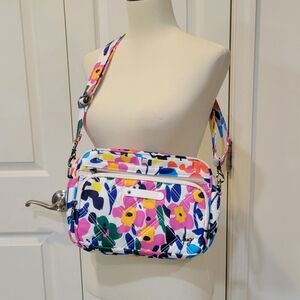 lug Floral Quilted Crossbody Bag in White, Pink, Yellow, Green, Blue